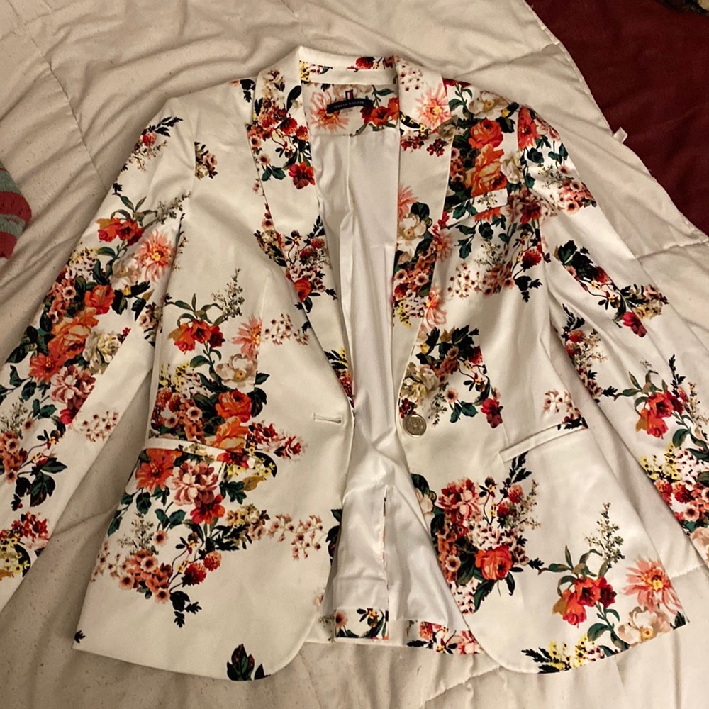 Tommy Hilfiger womens floral business one button blazer